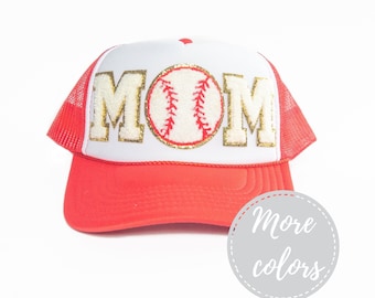 Baseball Mom Hat Custom Gift for Mom Cute Baseball Trucker Hat Gift for Sports Mama Personalized Mom Hat Chenille Patch Baseball Mama Hat