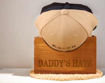 Porte-chapeau personnalisé en bois, cadeaux uniques pour lui, cadeau d'anniversaire, boîte à chapeau en bois personnalisée, organiseur de casquette, nom gravé, cadeau de fête des pères
