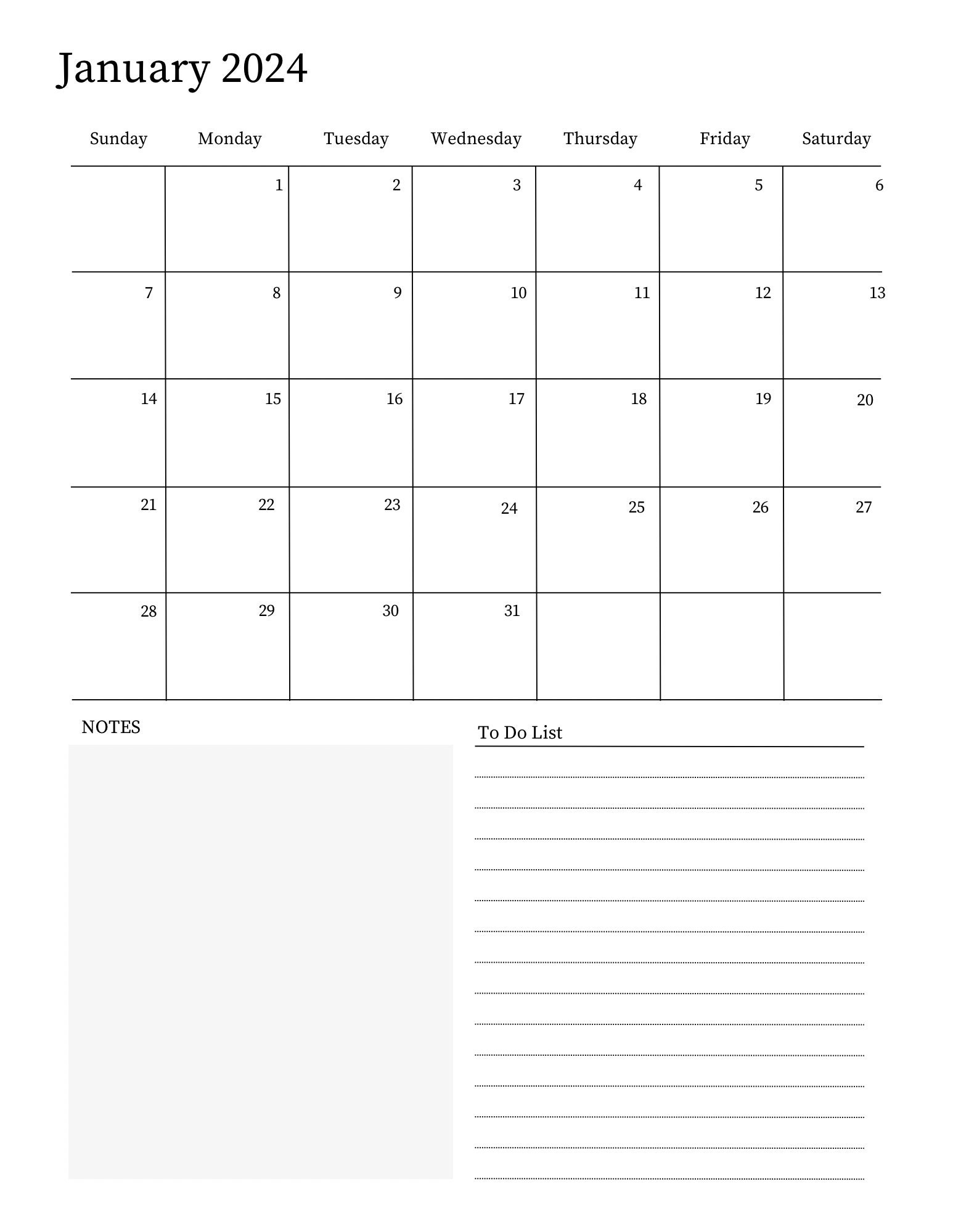 2024 Calendar, Digital Printable Calendar Template, Digital Download