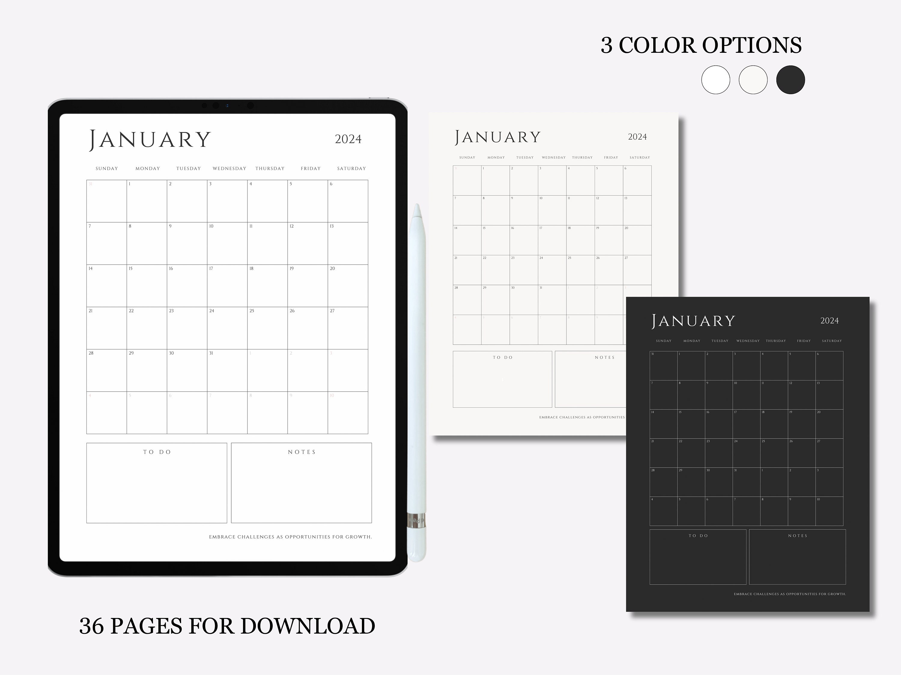 2024 Calendar Digital Template iPad Tablet Downloads Stylish Organizer ...