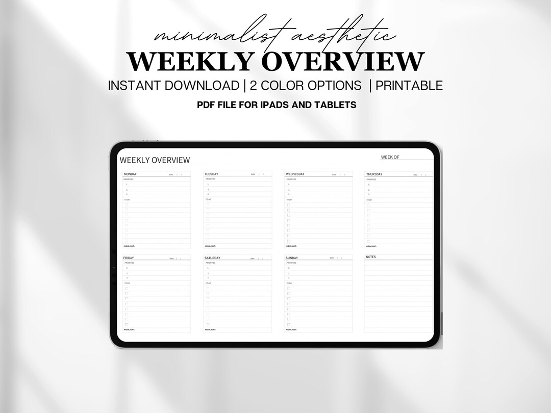 Minimalist Digital Weekly Planner for Goodnotes, iPad & Tablets ...