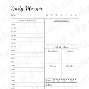 Daily To Do List Printable, Goal Setting, Daily Planner, Daily List, Meal Planner, water intake, goals, Instant Download,