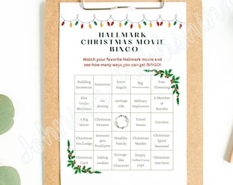 Hallmark kerstfilmbingokaarten Digitale, afdrukbare pdf-bestanden.