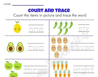 Handwriting tracing Worksheet:Counting Practice Printable, Digital, Worksheet, instant download, Foundational, Elementary,