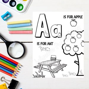 ABC&#39;s Alphabet Coloring Pages. 26 pages, Printable, instant download,A-Z. language arts, preschool, kindergarten, homework, homeschool,