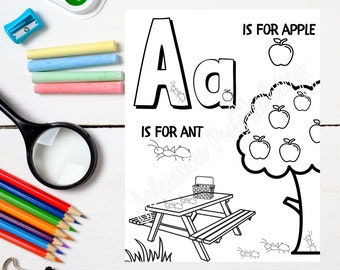 ABC&#39;s Alphabet Coloring Pages. 26 pages, Printable, instant download,A-Z. language arts, preschool, kindergarten, homework, homeschool,