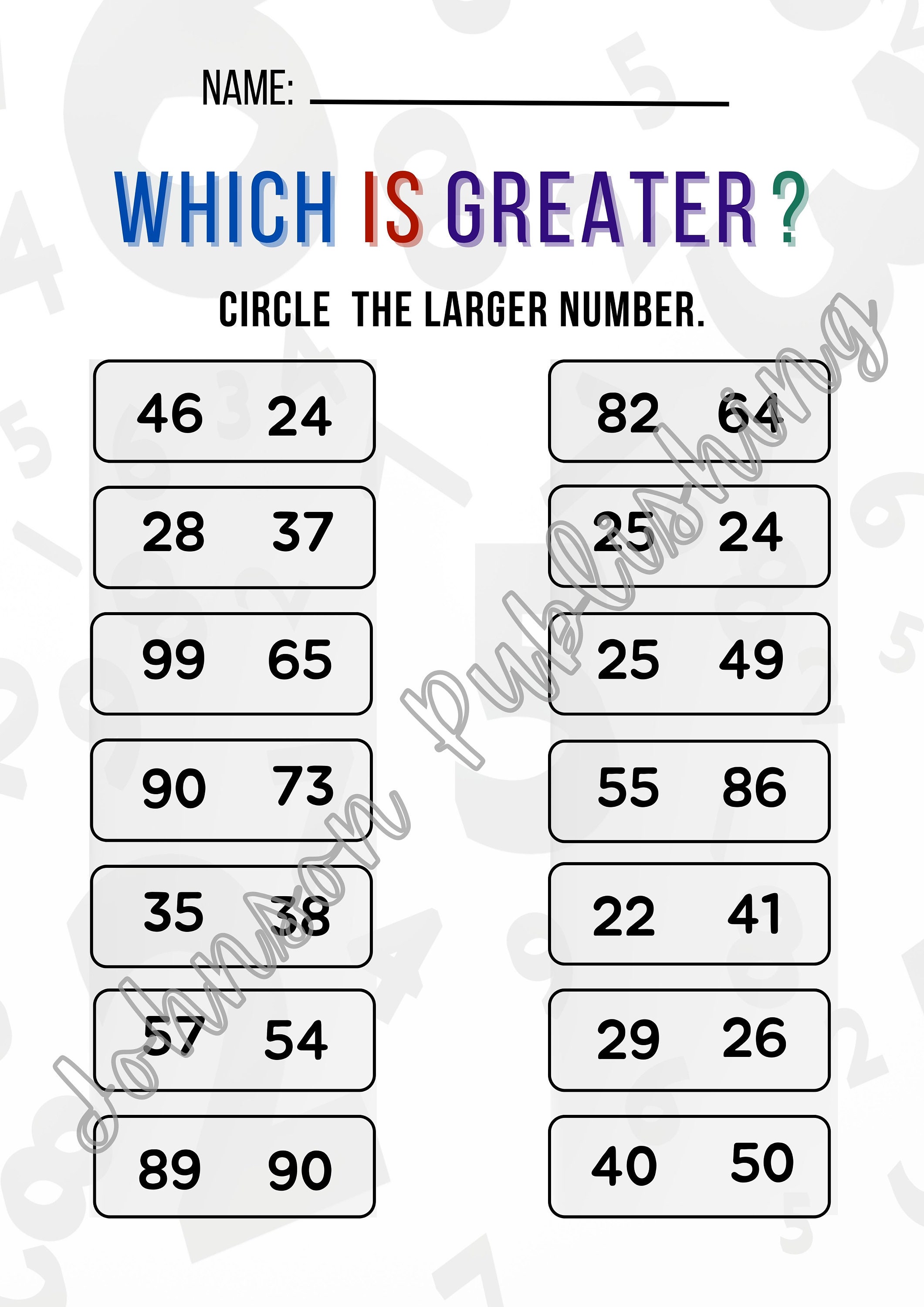 Math Practice Worksheet Large Numbers. Printable, Digital, Worksheet, Summer Learning, Foundational  Elementary Math, Greater than, homework