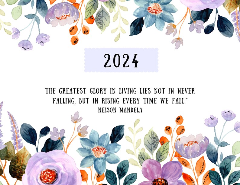 2024 Monthly Calendar Inspirational Quotes Printable landscape 11 X 8.5