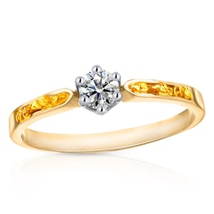 Engagement ring with diamond and gold nuggets