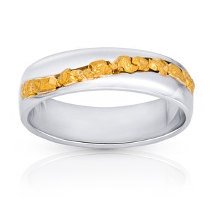 Men&#39;s wedding ring (white gold) with gold nuggets
