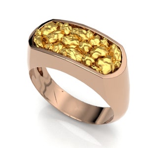 Men&#39;s /Women&#39;s signet (horizontal) with gold nuggets (rose gold)