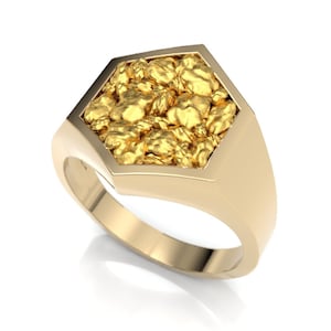 Men&#39;s signet (hexagonal) with gold nuggets