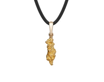 Men's pendant with teardrop-shaped gold nugget (leather)