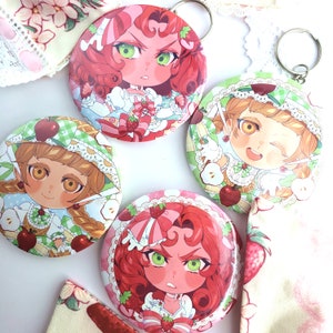 Shortcake & Apple Button Pin / Keychain || 3 inch pinback button anime chibi
