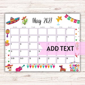 EDITABLE Printable May Calendar 2027 | Cinco De Mayo Themed Calendar | Classroom Calendar | Family Calendar | Monthly Calendar image 1