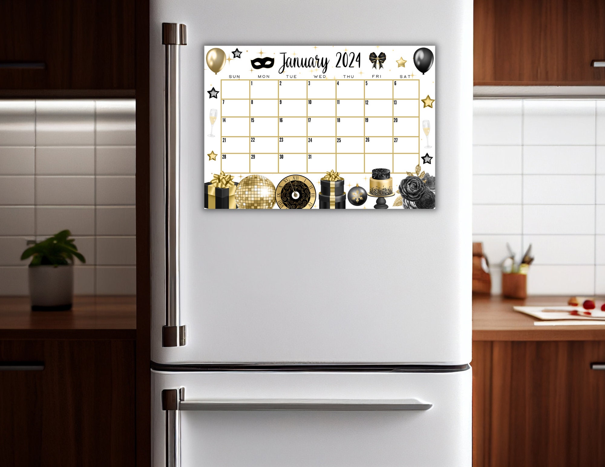 EDITABLE Printable January 2024 Calendar Beautiful New Year's Day