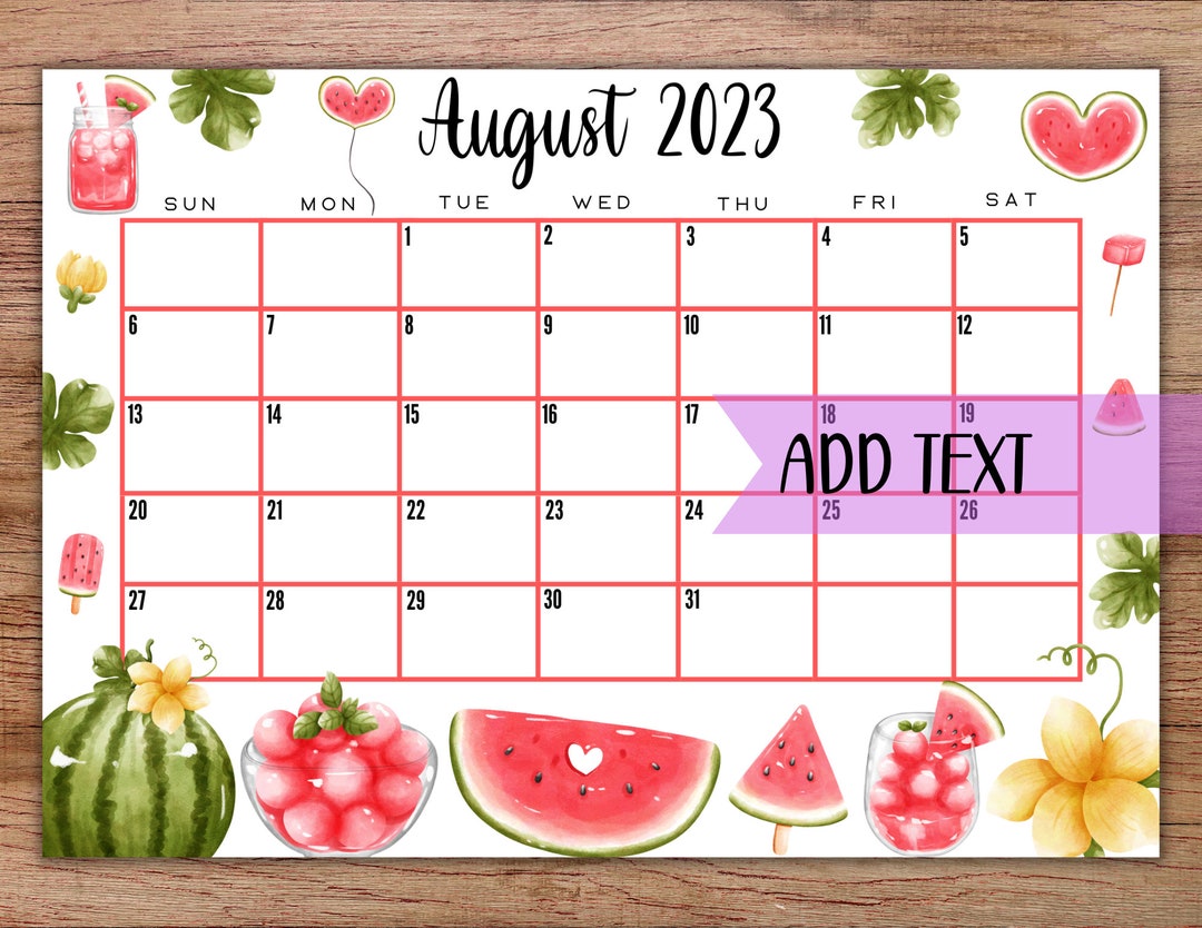 EDITABLE Printable August Calendar 2023 Classroom Calendar - Etsy Israel
