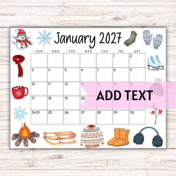 EDITABLE Printable January 2027 Calendar  Homeschool Planner - Etsy