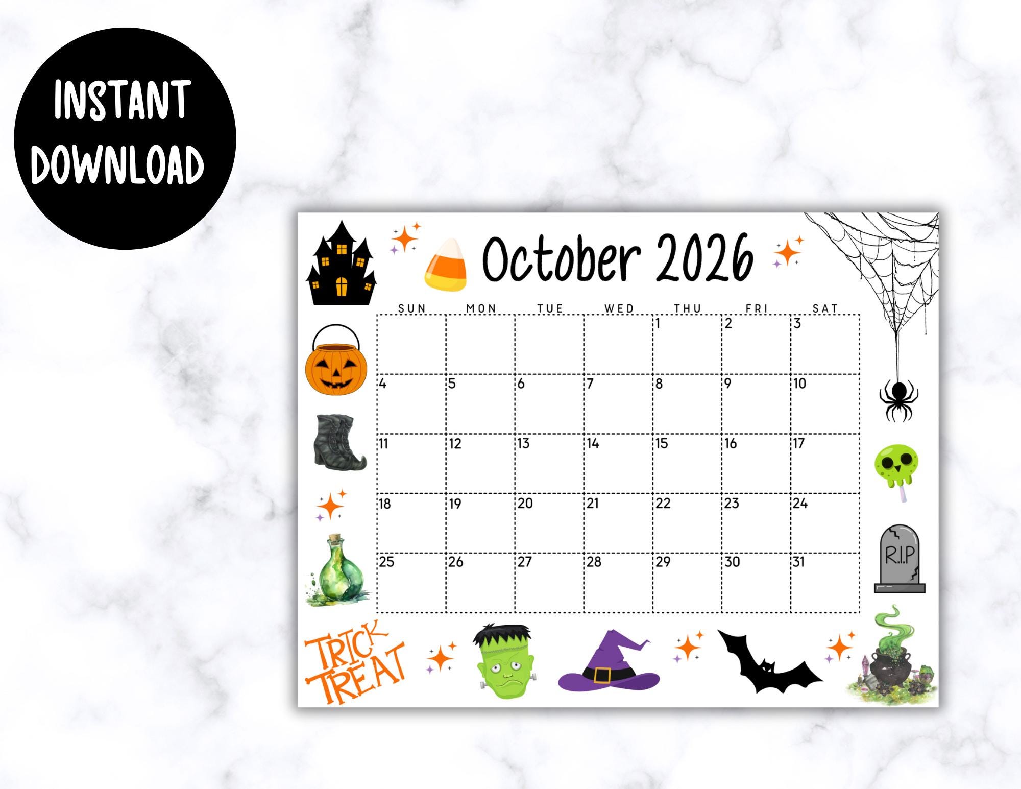EDITABLE Printable October Calendar 2026 | Halloween Calendar | Cute ...