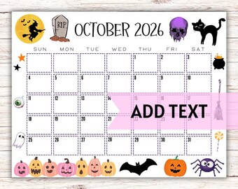 EDITABLE Printable October 2026 Calendar | Cute and Fun Halloween Calendar W/ Jack O Lanterns | Homeschool Planner | Classroom Calendar