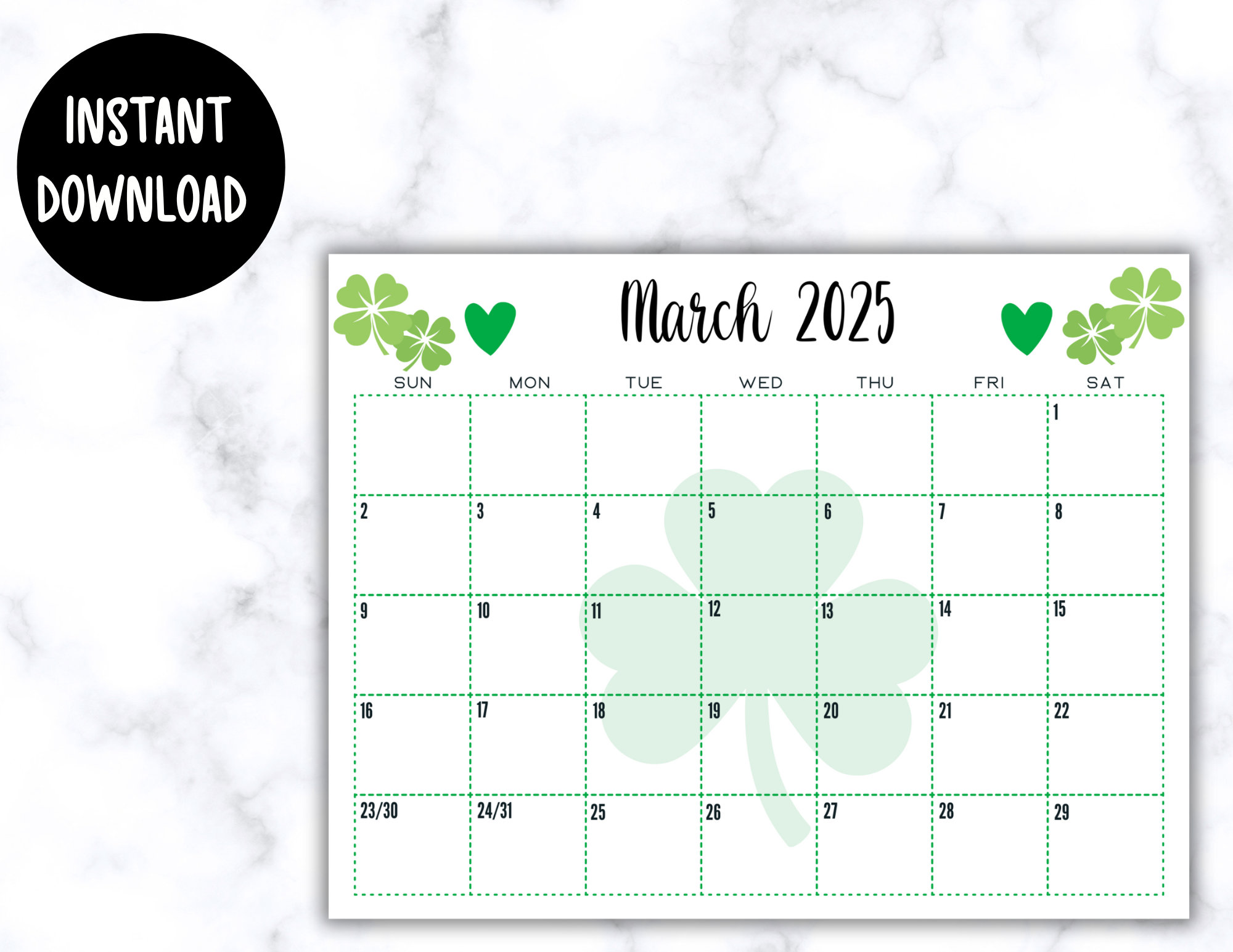 EDITABLE Printable March 2025 Calendar St. Patrick