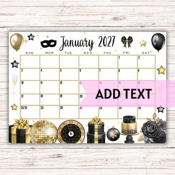 EDITABLE Printable January 2027 Calendar  Fillable Calendar - Etsy