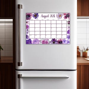 EDITABLE Printable August Calendar 2026 | Beautiful August Calendar w/ Purple Watercolor Flowers | August 2025 Calendar | Fillable Calendar image 2