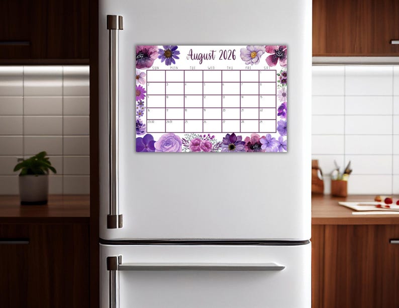 EDITABLE Printable August Calendar 2026 | Beautiful August Calendar w/ Purple Watercolor Flowers | August 2025 Calendar | Fillable Calendar image 2