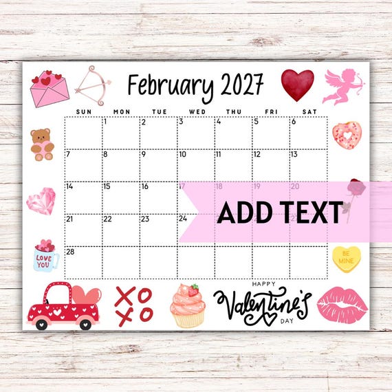 EDITABLE Printable February Calendar 2027  Editable Wall Calendar 2027 - Etsy