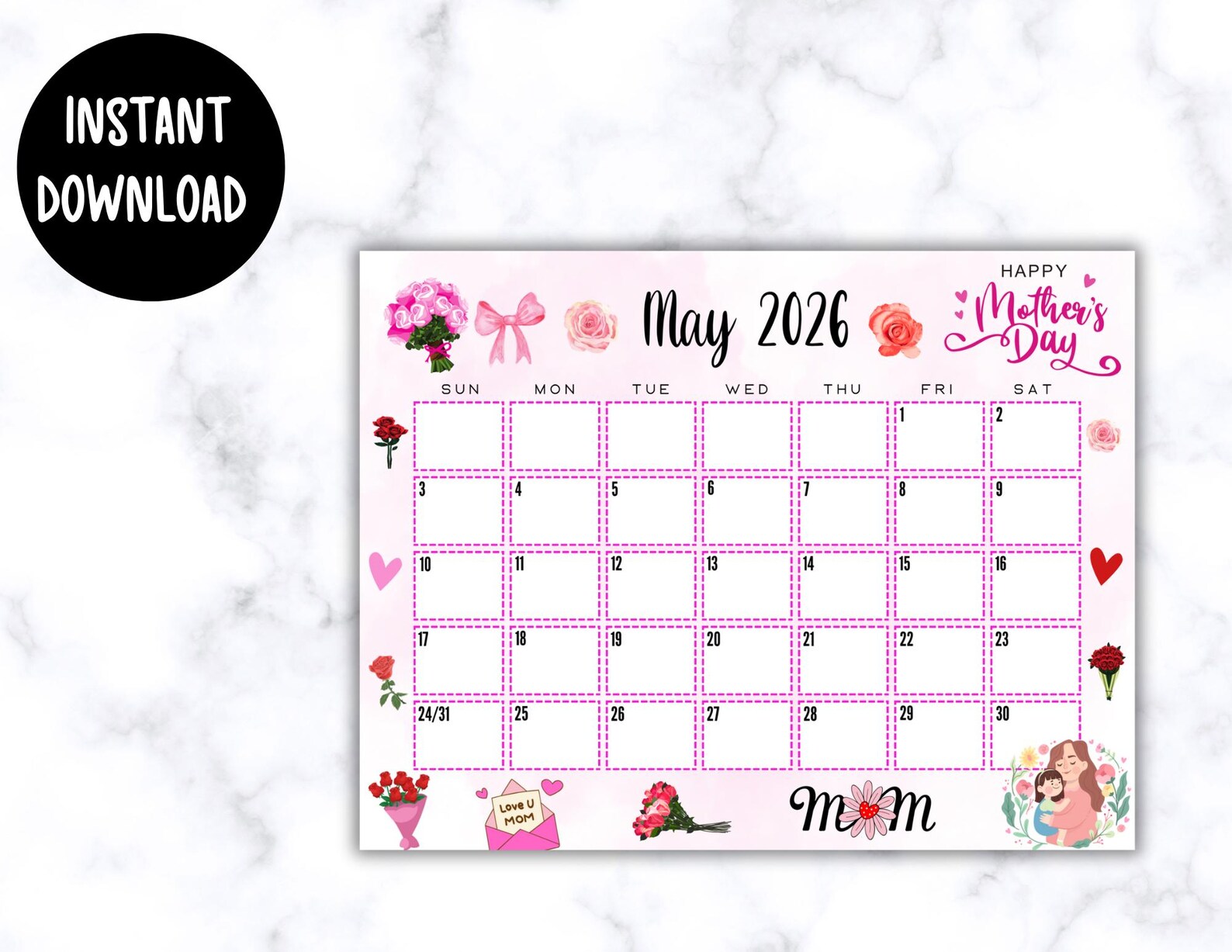Calendario de mayo 2026 imprimible y editable / Lindo calendario del ...