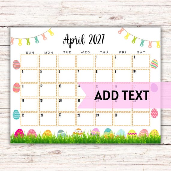 EDITABLE Printable April Calendar 2027 | Adorable Easter Calendar W/ Easter Eggs and Green Grass | April 2027 Calendar | Fillable Calendar - Etsy Denmark