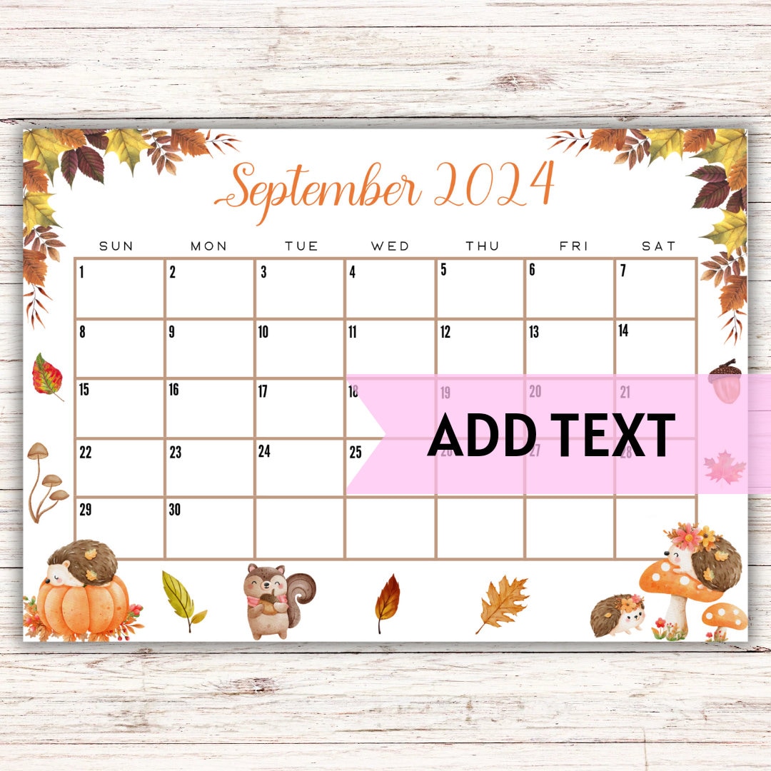EDITABLE Printable September Calendar 2024 Cute September Calendar W ...