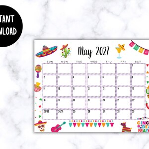 EDITABLE Printable May Calendar 2027 | Cinco De Mayo Themed Calendar | Classroom Calendar | Family Calendar | Monthly Calendar image 6
