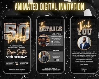 Digital 50th Birthday Invitation For Men | 50th Birthday Dinner Party | Fifty Party Invite For Him | Editable Template | Rustic Evite