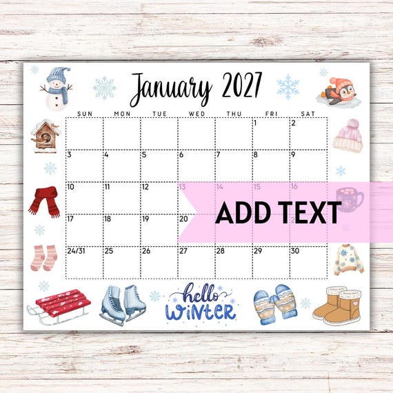 EDITABLE Printable January 2027 Calendar  Homeschool Planner - Etsy