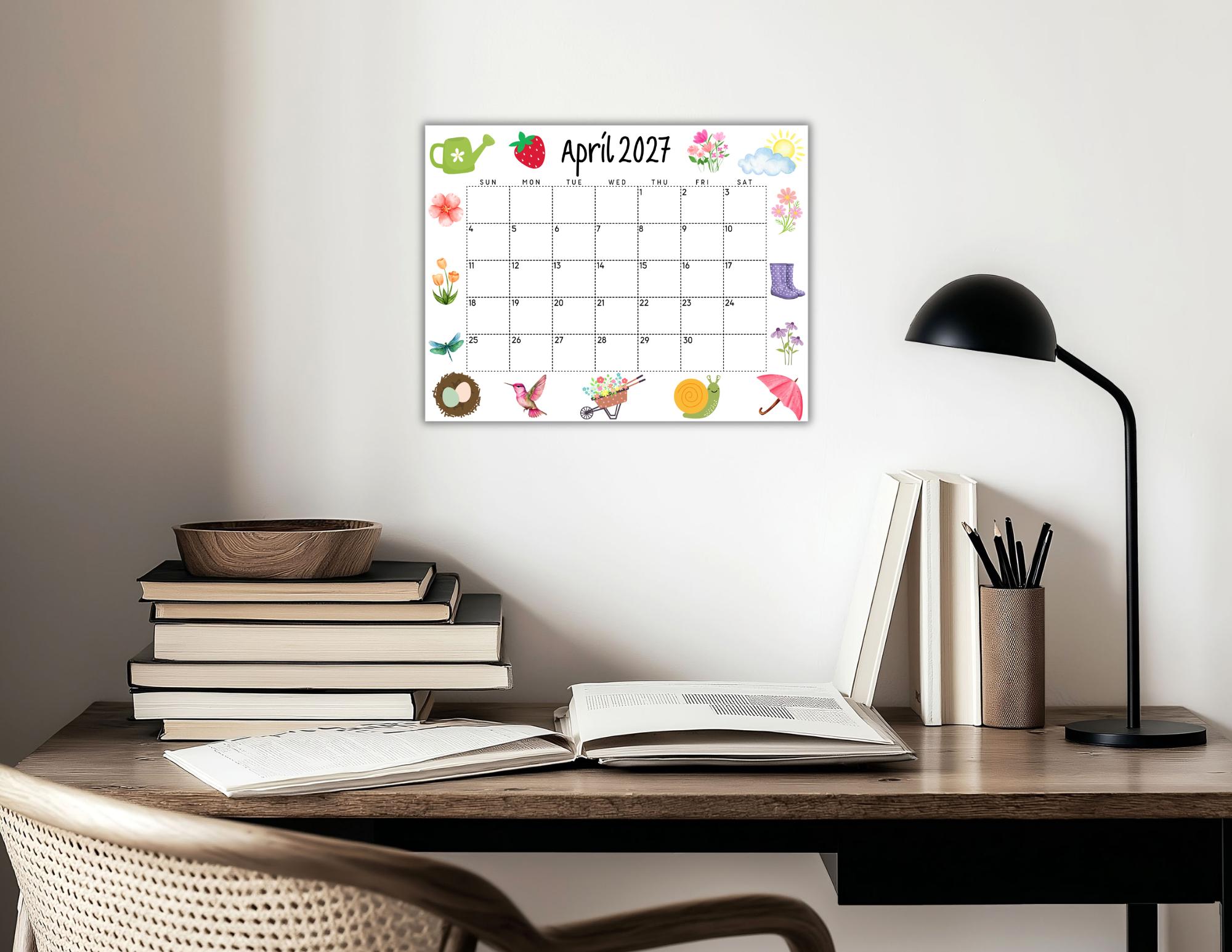 EDITABLE April Calendar 2027 | Printable Wall Calendar 2027 | Cute ...