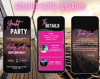 Digital Boat Party Invitation | Animated Yacht Party Invite | Summer Boat Party Evite | Yacht Invite | Cruise Itinerary | Birthday Cruise