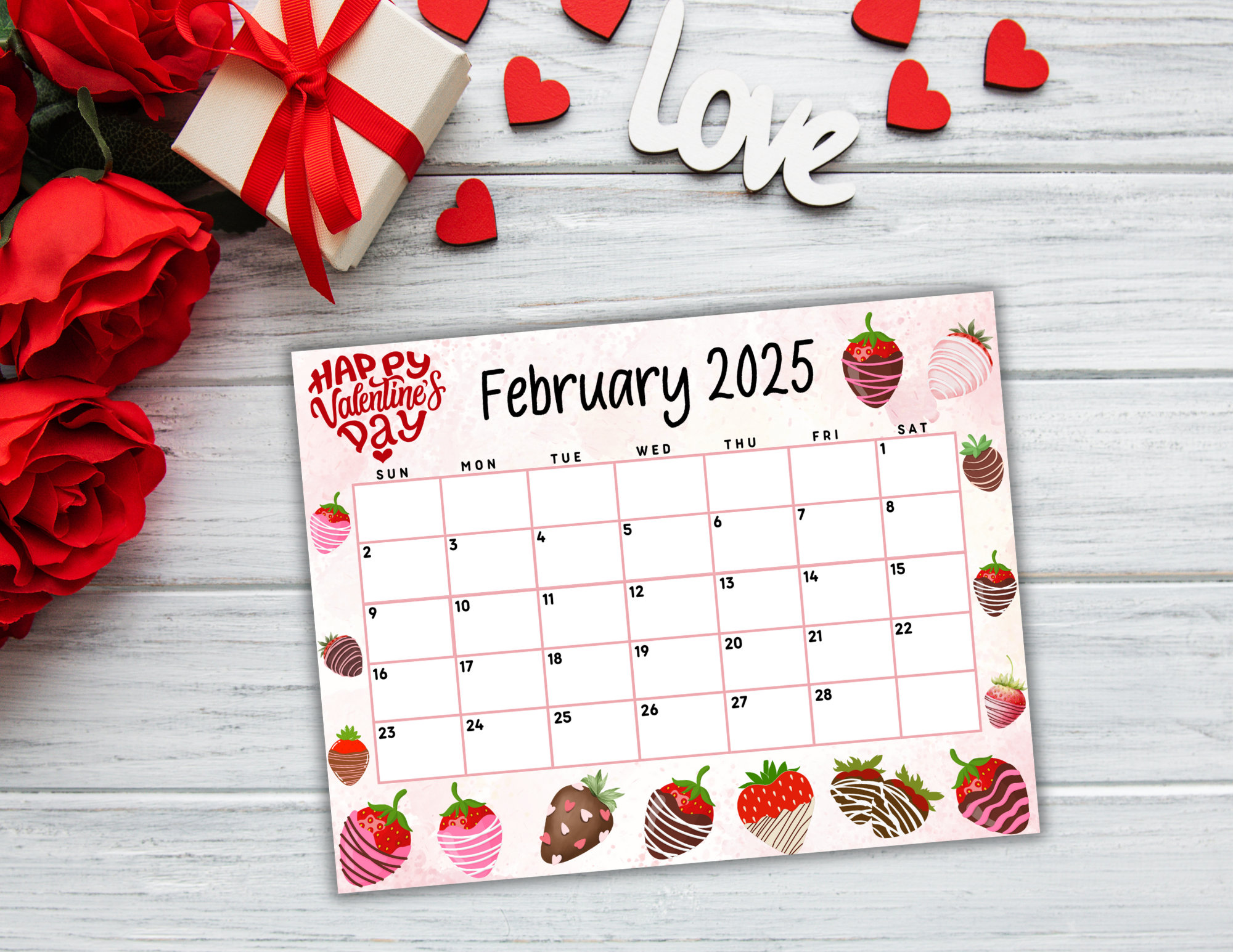 EDITABLE Printable February Calendar 2025 Cute Valentine