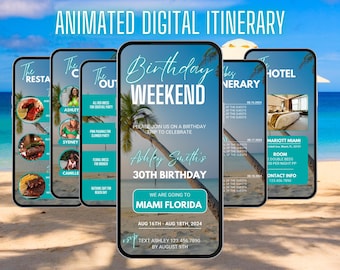 Itinerario per il weekend di compleanno / Modello di itinerario a Miami / Itinerario di viaggio / Invito per il weekend di compleanno / Itinerario digitale / Viaggio tra ragazze a Miami