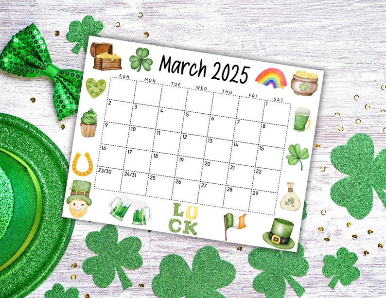 EDITABLE Printable March 2025 Calendar | Cute St. Patrick's Day March ...