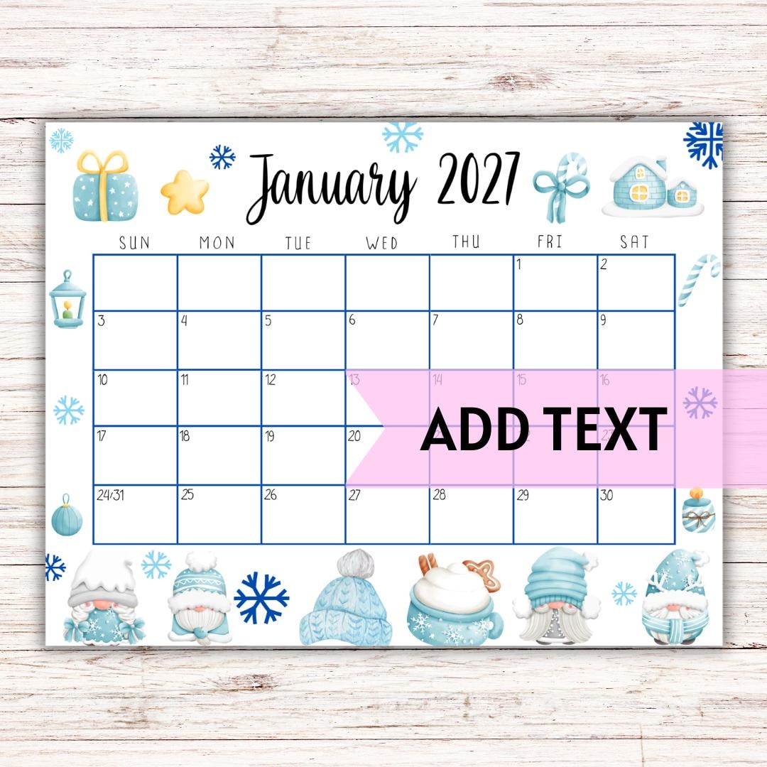 EDITABLE Printable January Calendar 2027 Fillable - Etsy EDITABLE Printable January Calendar 2027 Fillable - Etsy