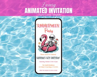 Digital Summerween Birthday Invitation | Animated Ghost Pool Party Invite | Summerween Party | Spooky Summer Celebration | Pool Party Invite