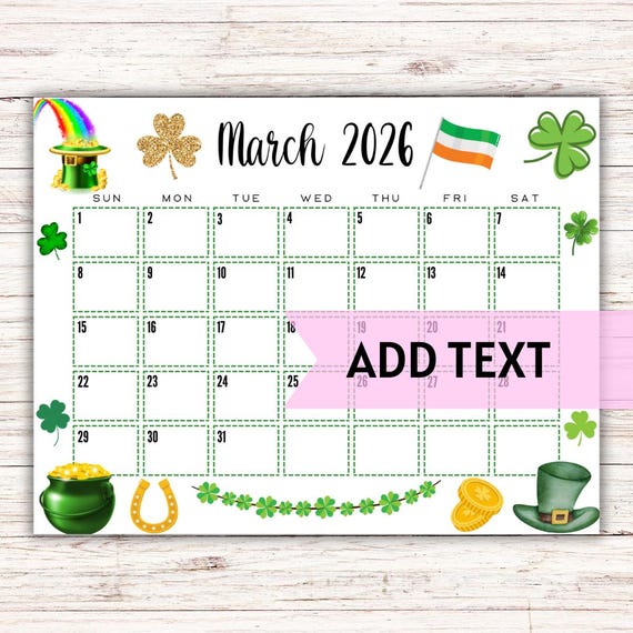 EDITABLE March 2026 Calendar | St. Patrick's Day March 2026 ...