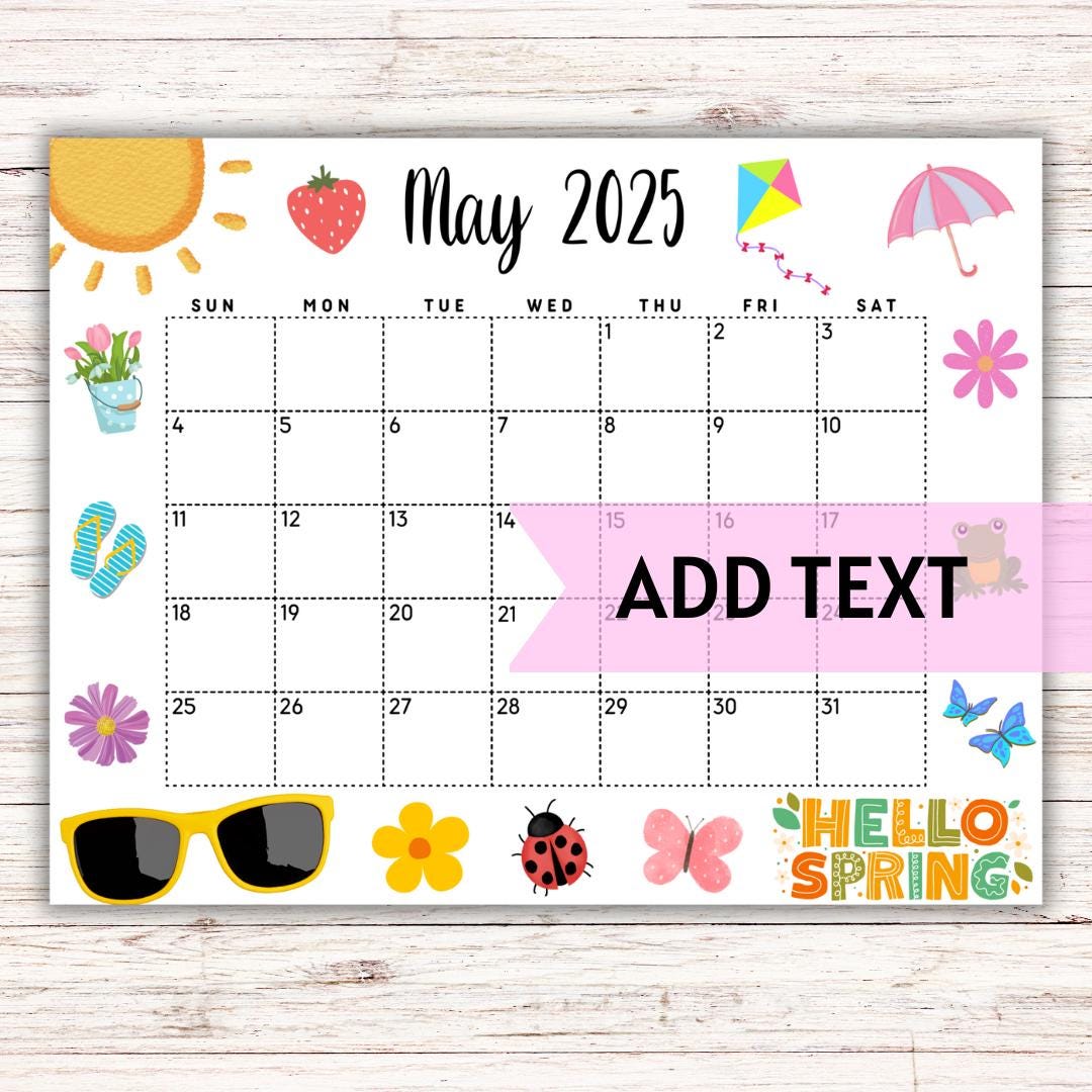 EDITABLE Printable May Calendar 2025 Cute May Calendar With Flowers