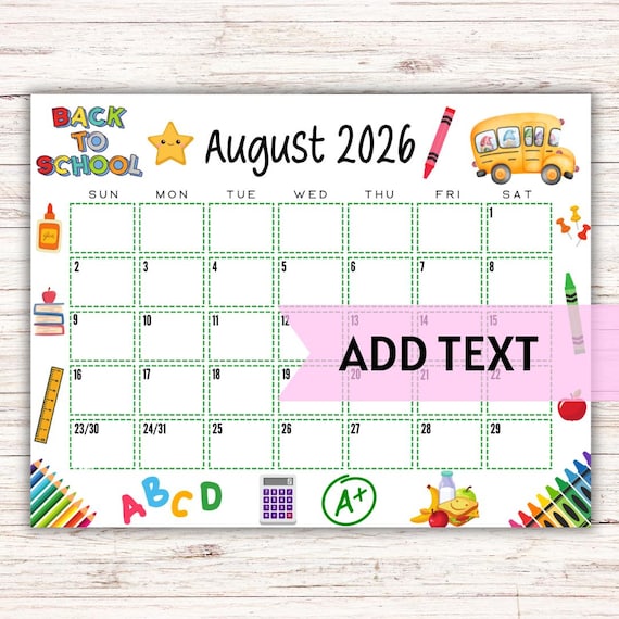 EDITABLE Printable August Calendar 2026 | Colorful Back to ...