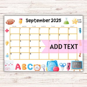 EDITABLE Printable September Calendar 2025 | Back To School Calendar | Classroom Calendar | Monthly Calendar | Fillable Calendar