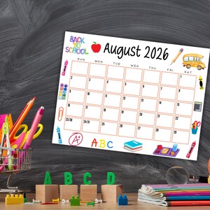 EDITABLE Printable August Calendar 2026 | Back To School Calendar | Classroom Calendar | Cute August 2026 Calendar | Monthly Calendar image 3