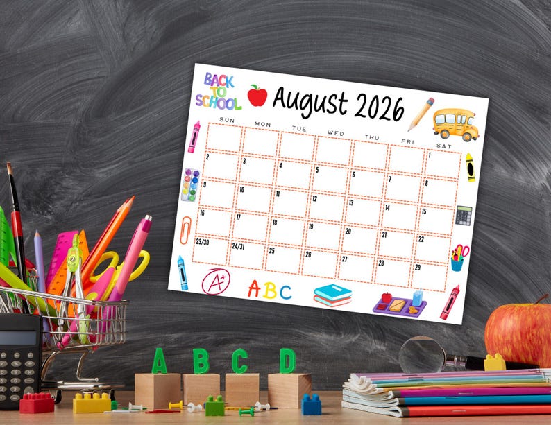 EDITABLE Printable August Calendar 2026 | Back To School Calendar | Classroom Calendar | Cute August 2026 Calendar | Monthly Calendar image 3