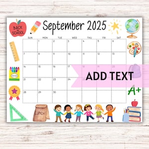 EDITABLE Printable September Calendar 2025 |  | Back To School September Calendar W/ School Kids | Classroom Calendar | Preschool Calendar