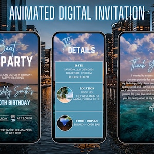 Digitale uitnodiging bootfeestje | Geanimeerde jachtfeestuitnodiging | Zomerbootfeestavond | Jachtuitnodiging | Cruiseroute | Verjaardagscruise